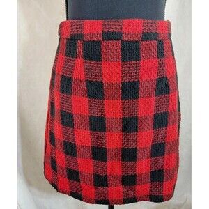Persun A-Line Short Skirt Sz 4 Red Black Buffalo Plaid Lined Back Zip  Academia